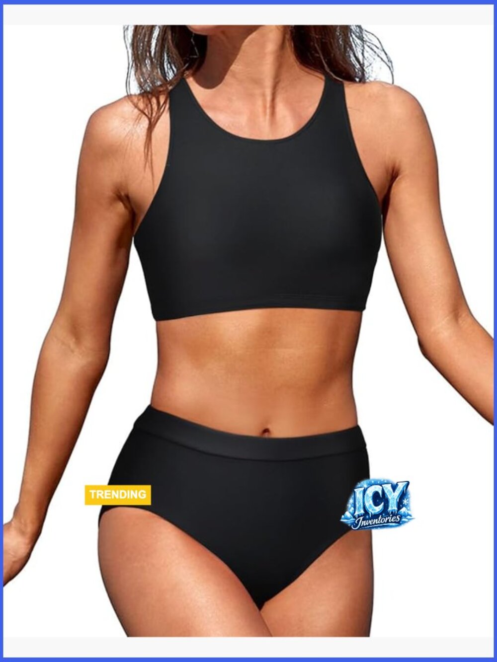 High Waisted Bikini Two Piece Swimsuits High Neck Crop Top Racerback Sporty